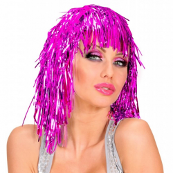 Pembe Fuşya Işıltılı Metalize Parti Peruğu