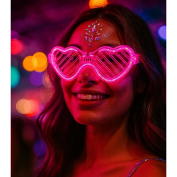 Pembe Led Işıklı Kalp Gözlük – 3 Modlu Parti  Glow Gözlüğü