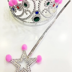 Pembe Ponponlu Gümüş Renk Prenses Tacı Ve Gümüş Renk Prenses Asası