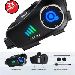 Q28 2x 2 Eşleşmeli Motosiklet Kask Bluetooth Kulaklık 1080p Kamera Su Geçirmez Intercom
