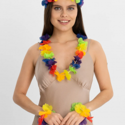 Rengarenk Hawaii Kolye Taç Bileklik Seti 4 Parça