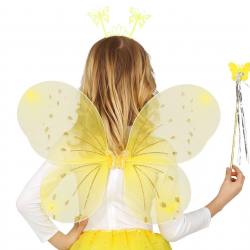 Sarı Kelebek Erkek-kız Seti – 50 Cm Kelebek Kanadı, Taç Ve Asa