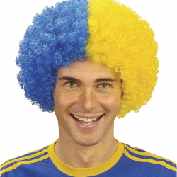 Sarı Lacivert Kıvırcık Afro Bonus Peruk Taraftar Bonus Saç