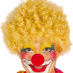 Sarı Renk Kıvırcık Afro Bonus Peruk Takma Saç Ve Kırmızı Burun Seti