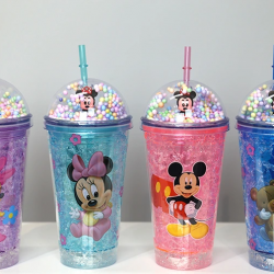 Sevimli Mickey Mouse Işıklı Pipetli Boncuklu Suluk & Bardak 400 Ml Alk3147