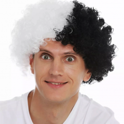 Siyah Beyaz Kıvırcık Afro Bonus Peruk Taraftar Bonus Saç