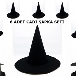 Siyah Cadı Şapkası Keçe Yetişkin Boy 6 Adet