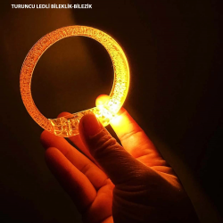 Turuncu Led Işıklı Baskı Yapılabilen Pilli Bileklik Bilezik 1,5 Cm Genişlik