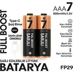 Type-c Şarjlı 800mwh 1.5v Şarj Edilebilir 2’li Aaa İnce Pil - Lityum Iyon Batarya