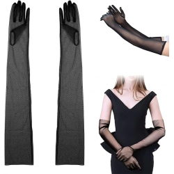 Uzun Boy Likralı Siyah Renk Yetişkin Mega Tül Eldiven 53 Cm