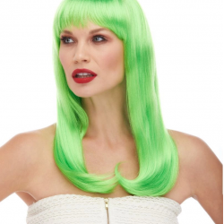 Yeşil Renk Uzun Düz Parti Peruğu