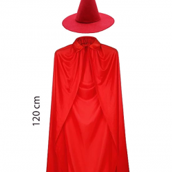 Yetişkin Boy 120 Cm Kırmızı Yakalı Pelerin Ve Kırmızı Cadı Şapkası