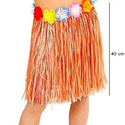 Yetişkin Ve Çocuk Uyumlu Turuncu Renk Püsküllü Hawaii Luau Hula Etek 40 Cm