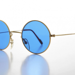 Yuvarlak Cam John Lennon Tarzı Gold Çerçeveli Mavi Gözlük